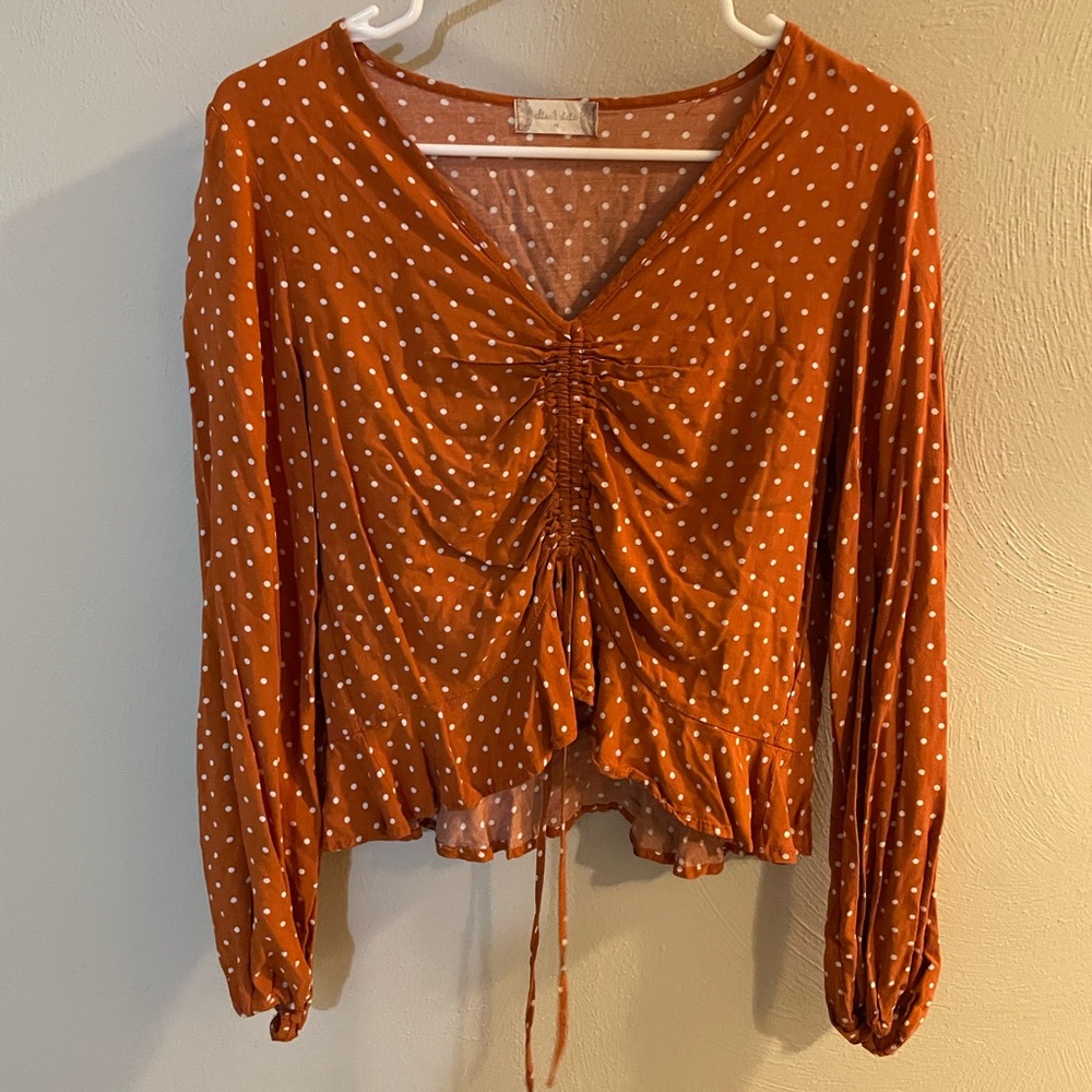 Altar’d State Orange and White Polka Dot Top